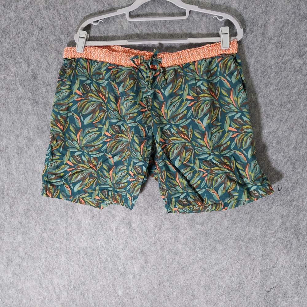 Sundance 100% Cotton Shorts M Green Pink Tropical Hawaiian Drawstring Pockets